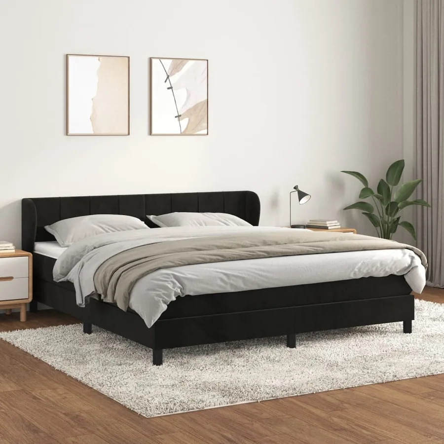 Sommier à lattes de lit avec matelas Noir 180x200 cm Velours
