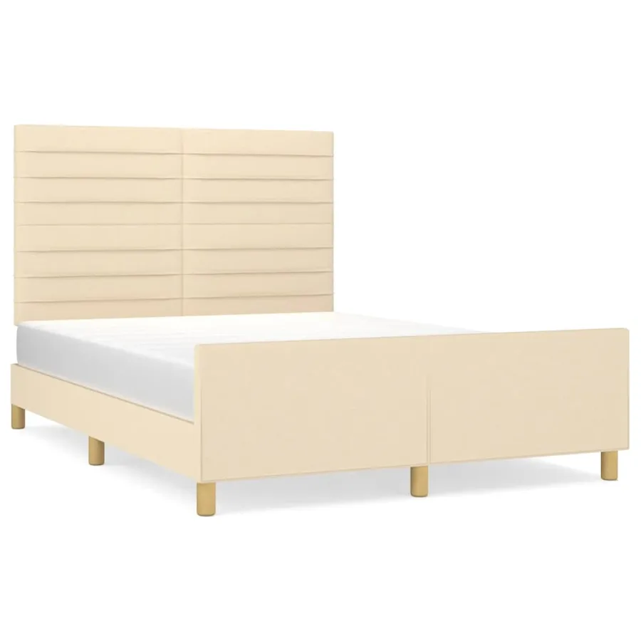 Cadre de lit sans matelas crème 140x190 cm tissu - 2