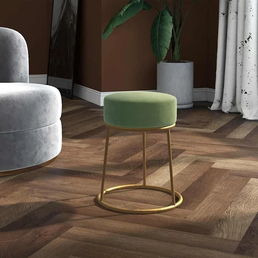 Tabouret rond Vert moutarde Velours