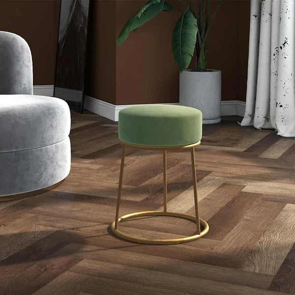 Tabouret rond Vert moutarde Velours