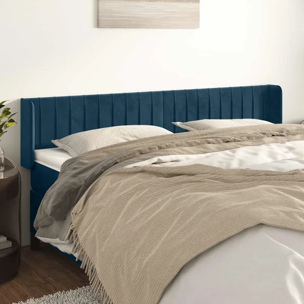 Tête de lit avec oreilles Bleu foncé 183x16x78/88 cm Velours