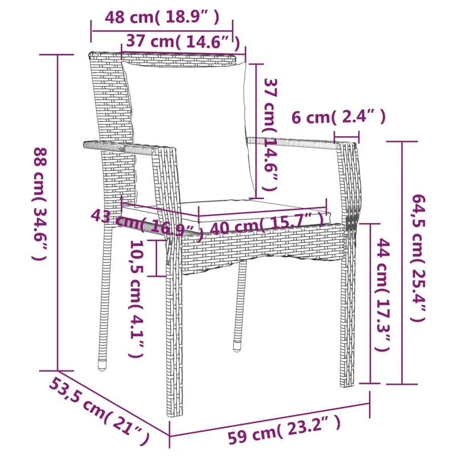 Ensemble à manger jardin et coussins 7 pcs gris rotin - 10