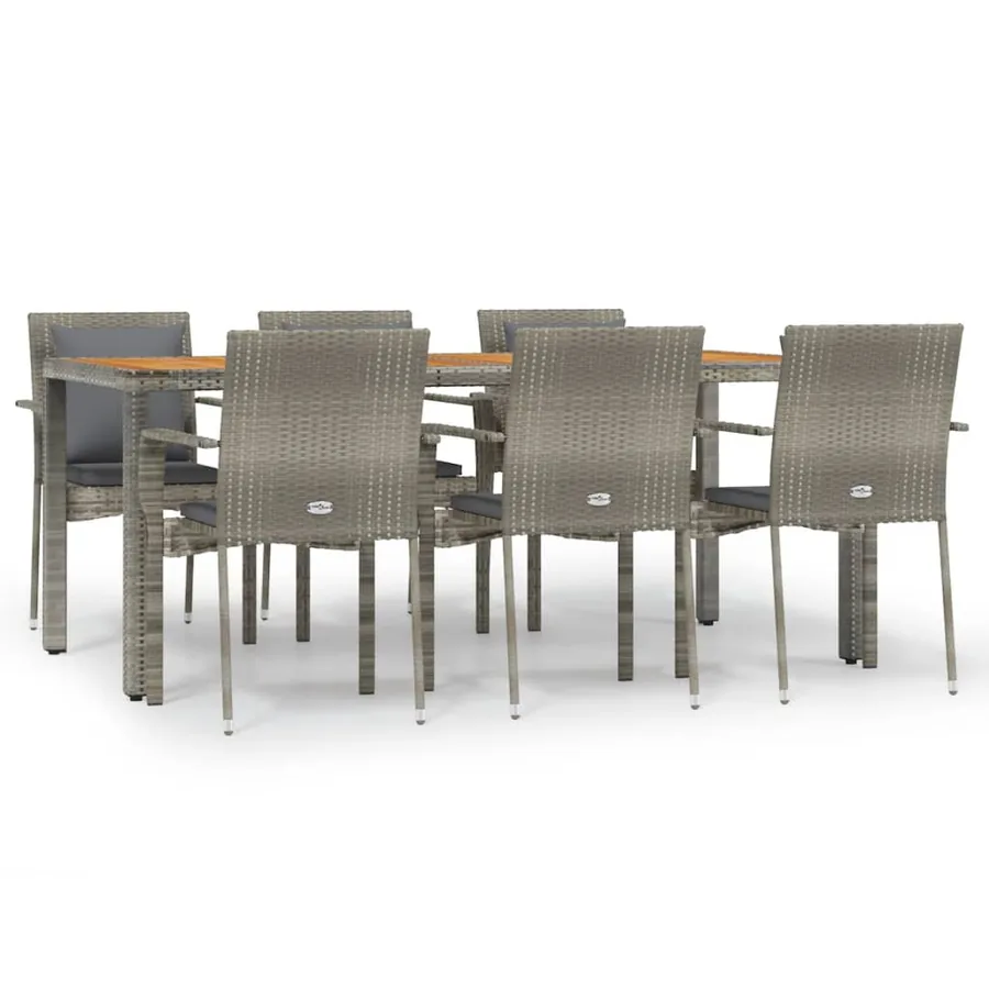 Ensemble à manger jardin et coussins 7 pcs gris rotin - 2