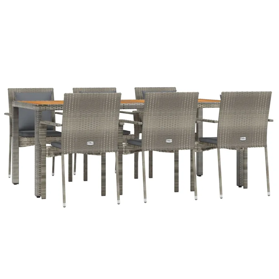 Ensemble à manger jardin et coussins 7 pcs gris rotin - 3