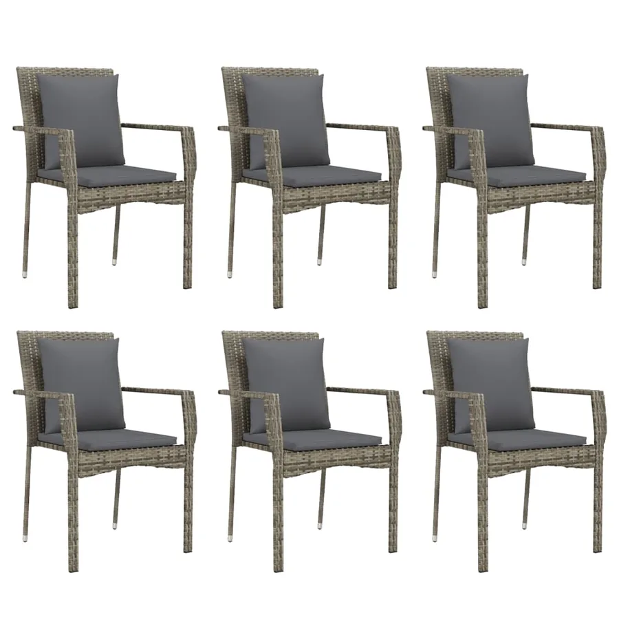 Ensemble à manger jardin et coussins 7 pcs gris rotin - 4