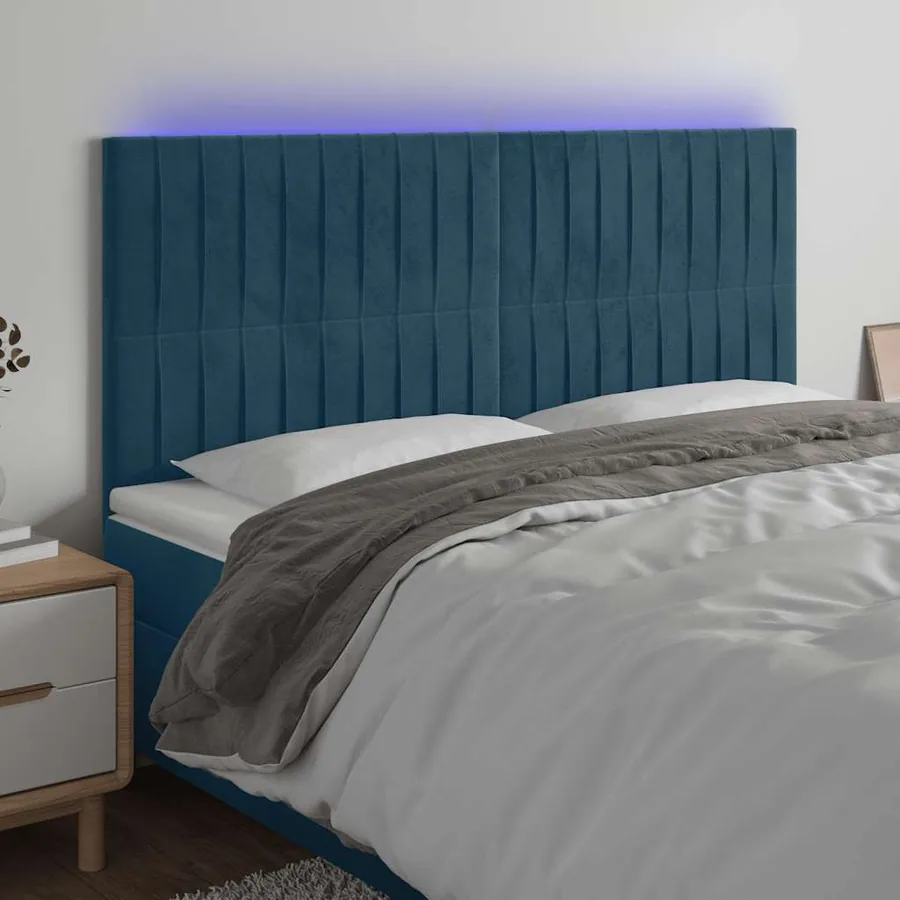Tête de lit à LED Bleu foncé 180x5x118/128 cm Velours