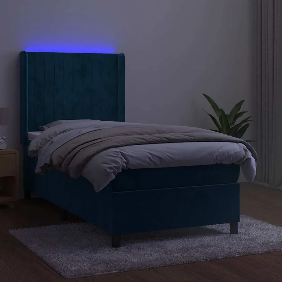 Sommier à lattes de lit matelas LED Bleu foncé 90x200cm Velours - 4