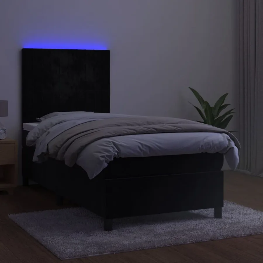 Sommier à lattes de lit avec matelas LED Noir 80x200cm Velours - 4