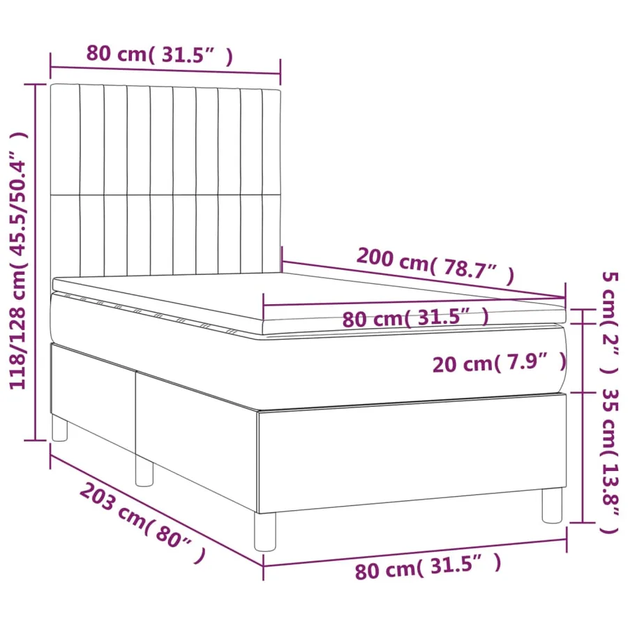 Sommier à lattes de lit avec matelas LED Noir 80x200cm Velours - 8