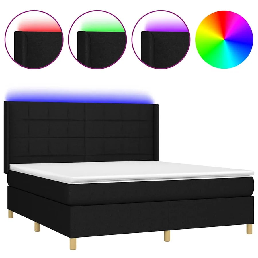 Sommier à lattes de lit matelas et LED Noir 180x200 cm Tissu - 2