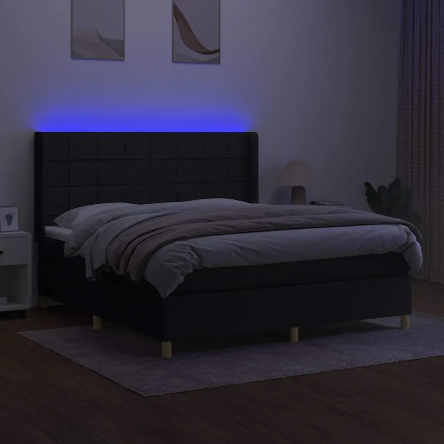 Sommier à lattes de lit matelas et LED Noir 180x200 cm Tissu - 3