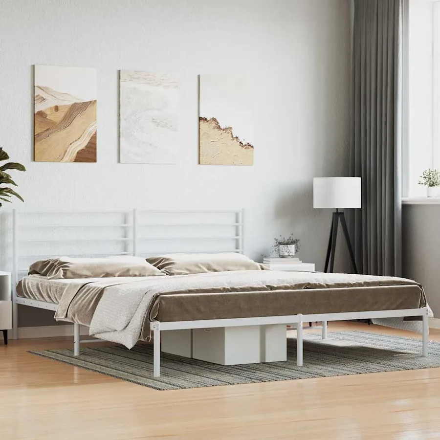 Cadre de lit métal sans matelas et tête de lit blanc 180x200 cm