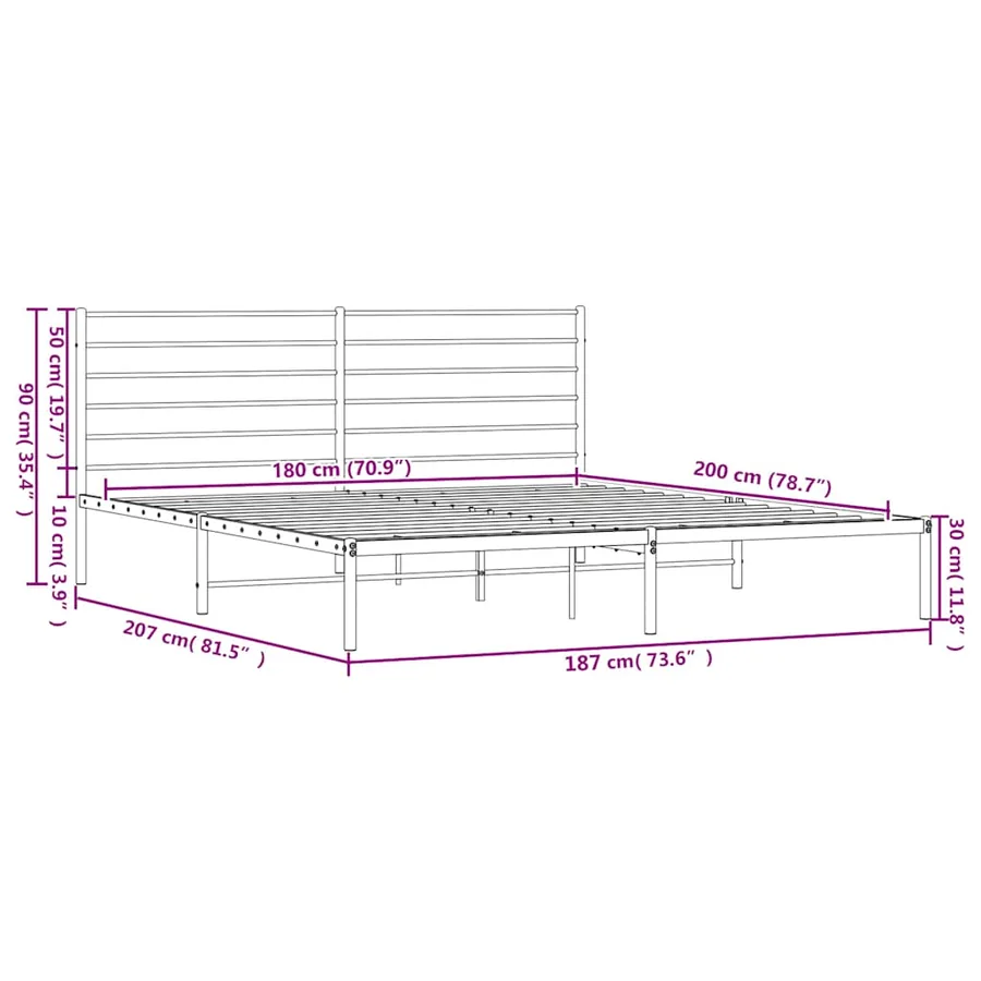 Cadre de lit métal sans matelas et tête de lit blanc 180x200 cm - 10