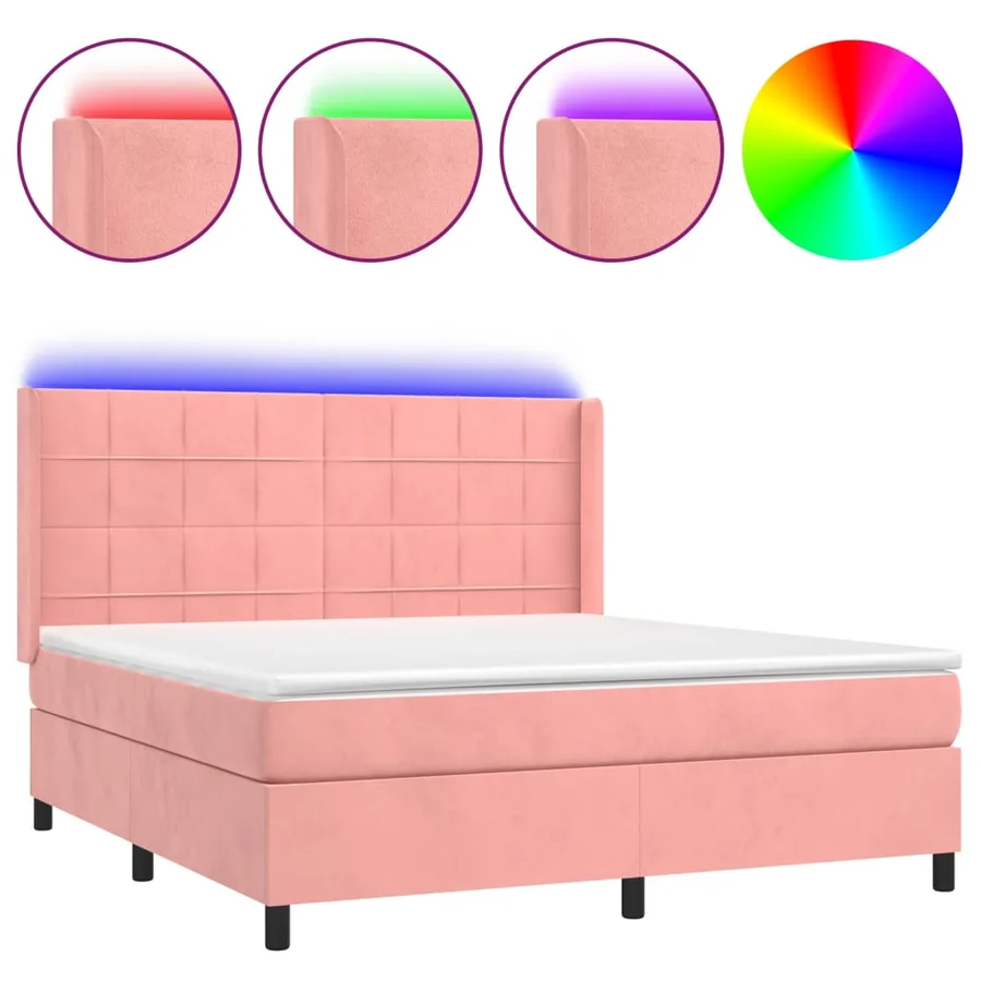 Sommier à lattes de lit matelas et LED Rose 180x200 cm Velours - 2