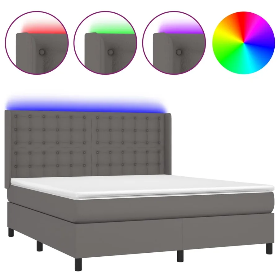 Sommier à lattes de lit matelas LED Gris 160x200 cm Similicuir - 2