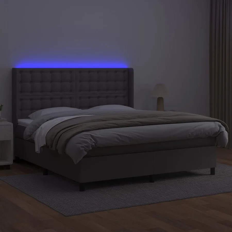 Sommier à lattes de lit matelas LED Gris 160x200 cm Similicuir - 3