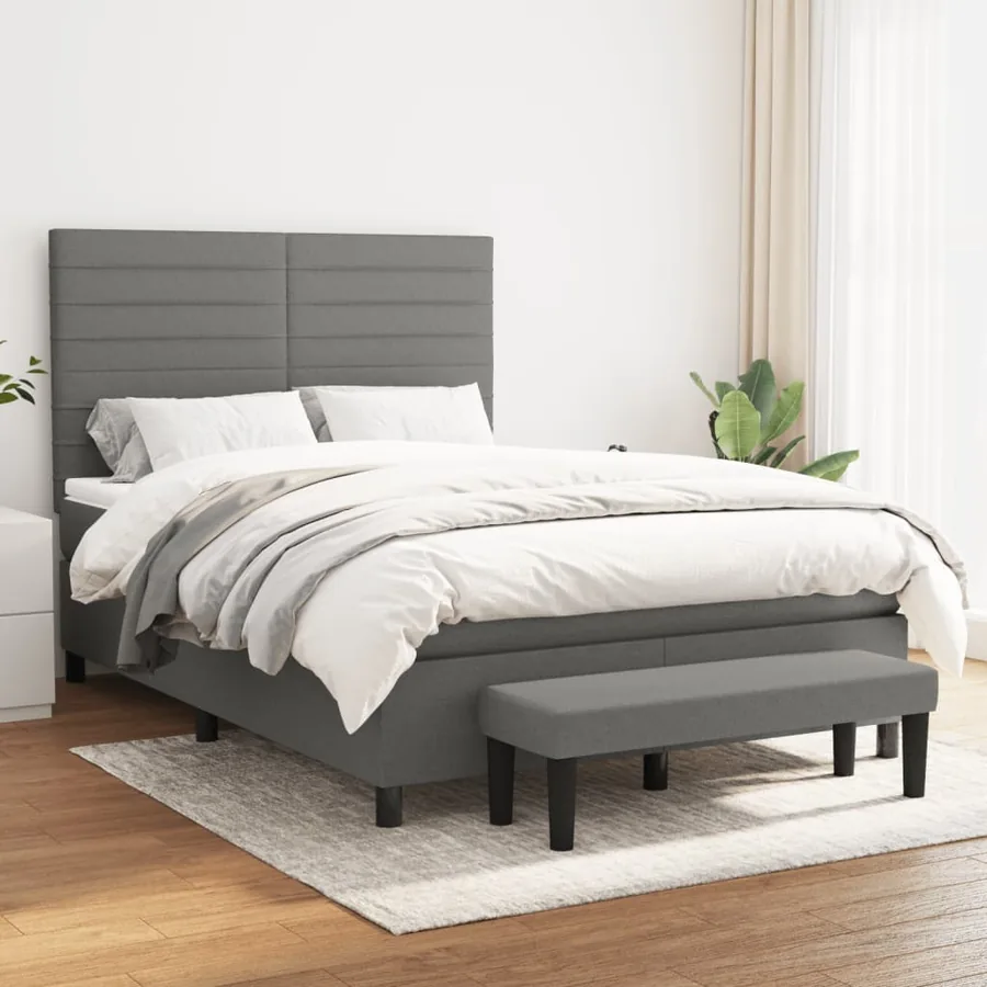 Sommier à lattes de lit avec matelas Gris foncé 140x190cm Tissu