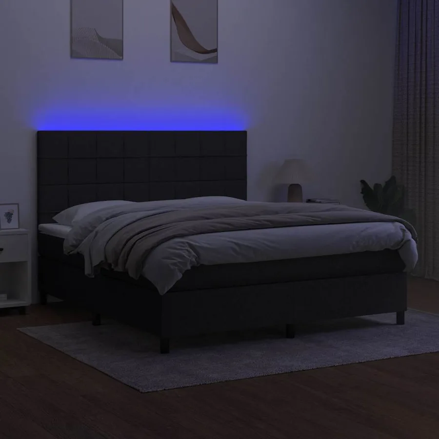 Sommier à lattes de lit et matelas et LED Noir 180x200 cm Tissu - 4