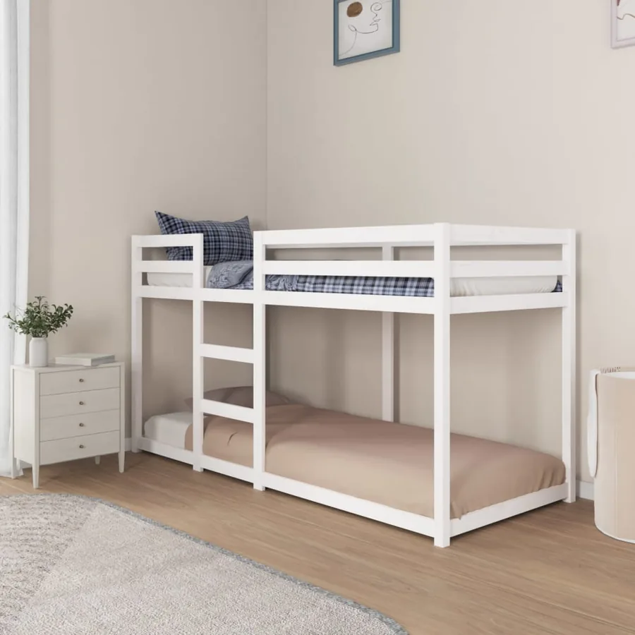 Lit superposé sans matelas blanc 80x200 cm bois de pin massif - 3