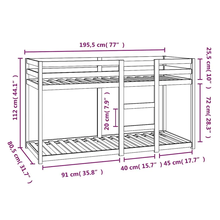 Lit superposé sans matelas 75x190 cm bois de pin massif - 8