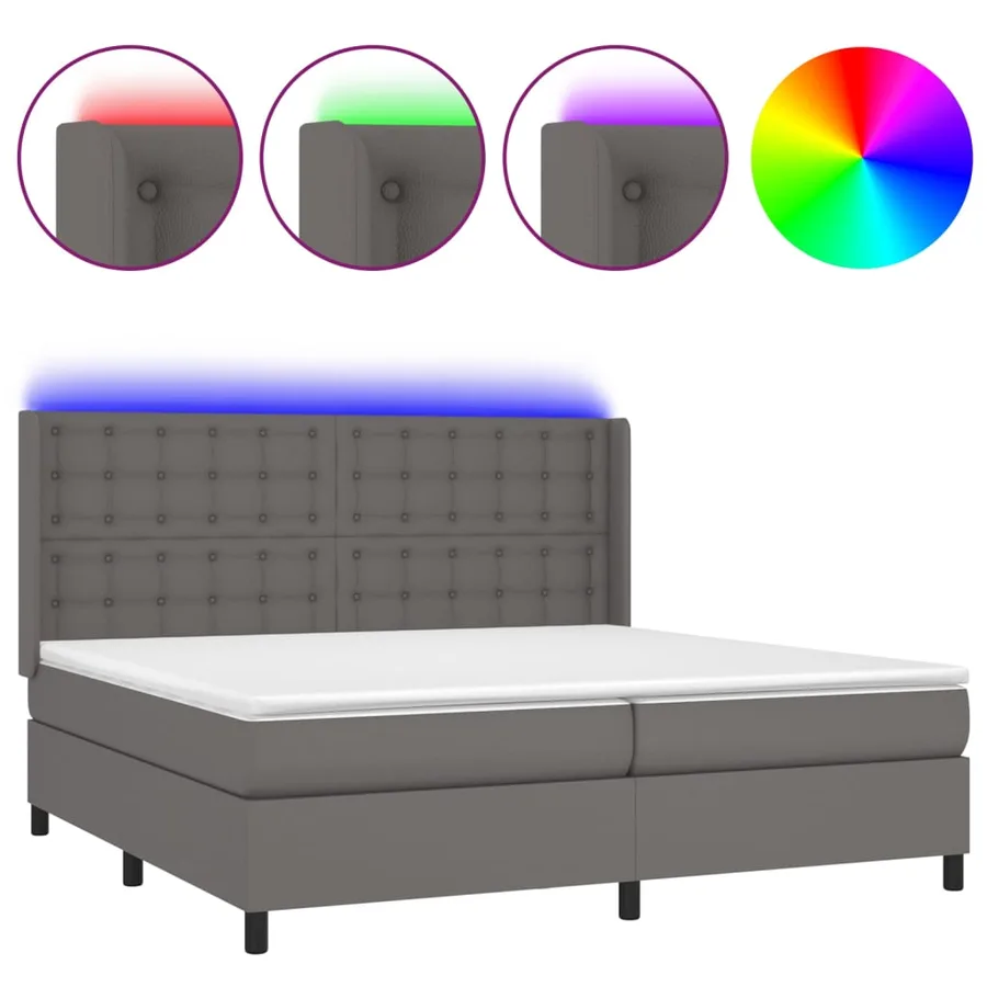 Sommier à lattes de lit matelas LED Gris 200x200 cm Similicuir - 2