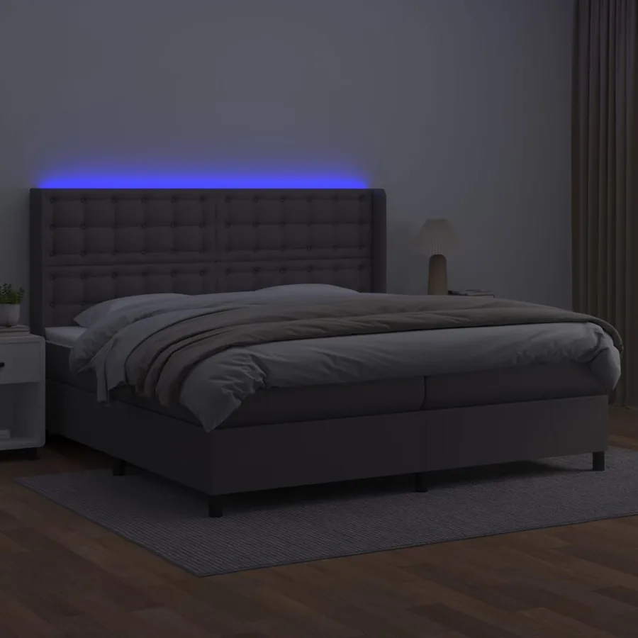 Sommier à lattes de lit matelas LED Gris 200x200 cm Similicuir - 3
