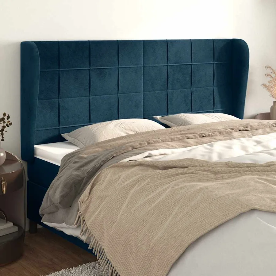 Tête de lit avec oreilles Bleu foncé 183x23x118/128 cm Velours