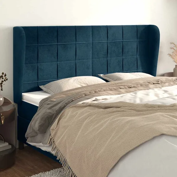 Tête de lit avec oreilles Bleu foncé 183x23x118/128 cm Velours