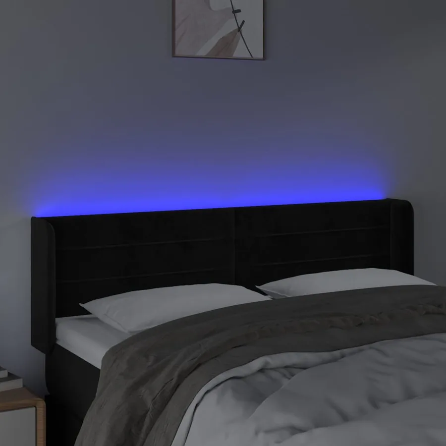 Tête de lit à LED Noir 147x16x78/88 cm Velours - 4