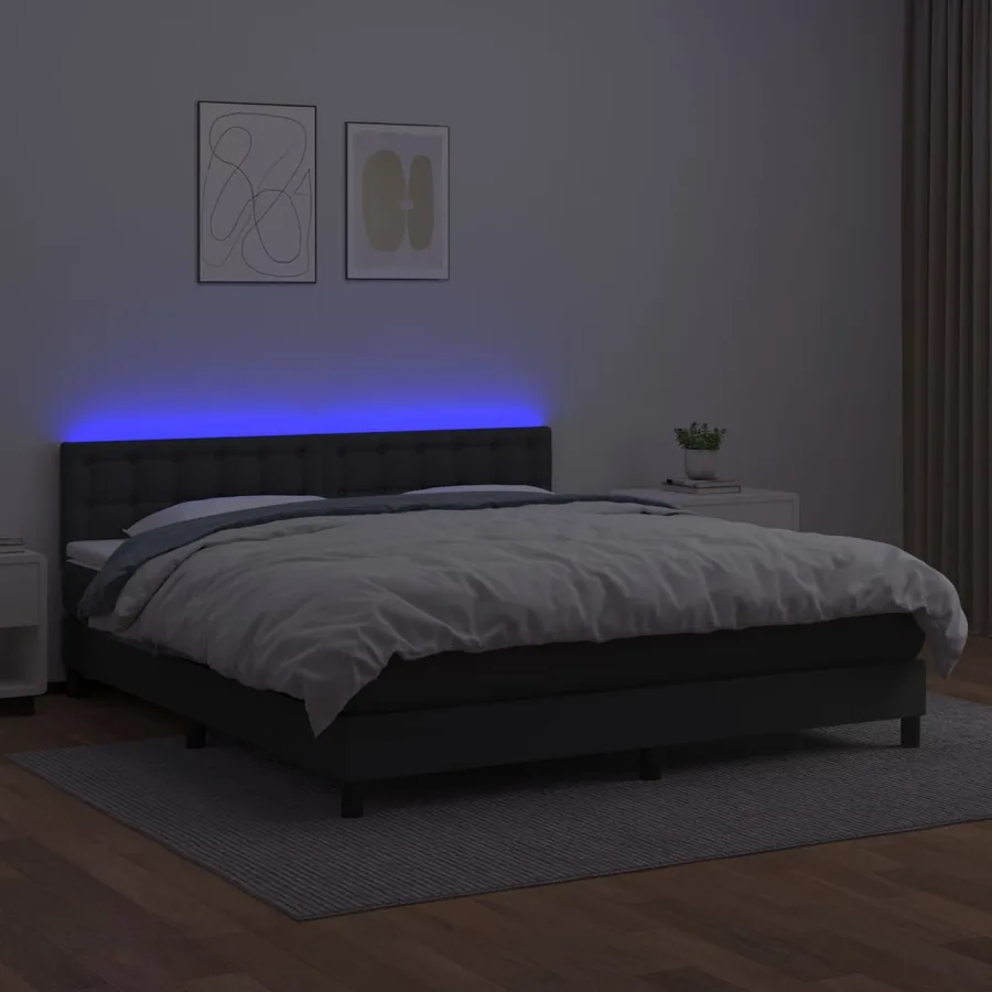 Sommier à lattes de lit avec matelas et LED Noir 180x200cm - 4