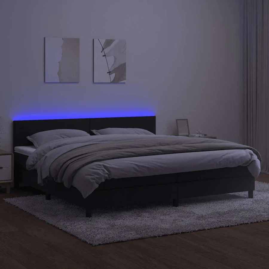 Sommier à lattes de lit avec matelas LED Noir 200x200cm Velours - 3