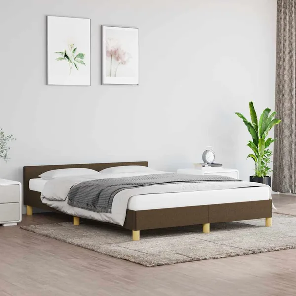 Cadre de lit sans matelas marron foncé 140x190 cm tissu