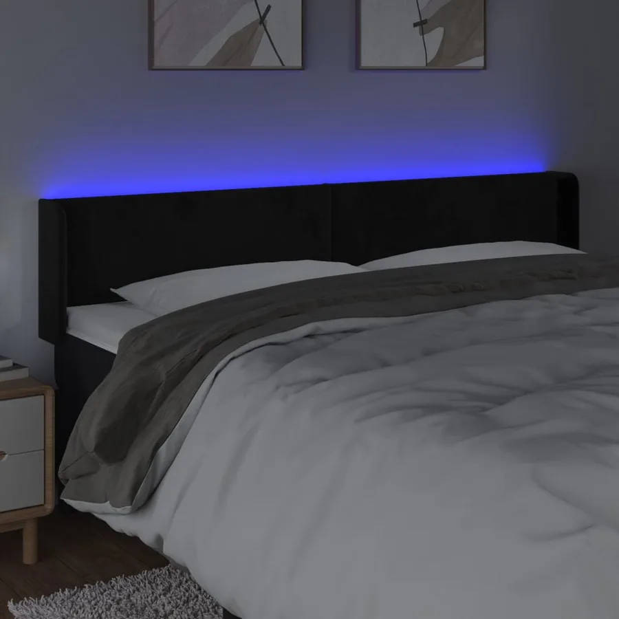 Tête de lit à LED Noir 203x16x78/88 cm Velours - 4