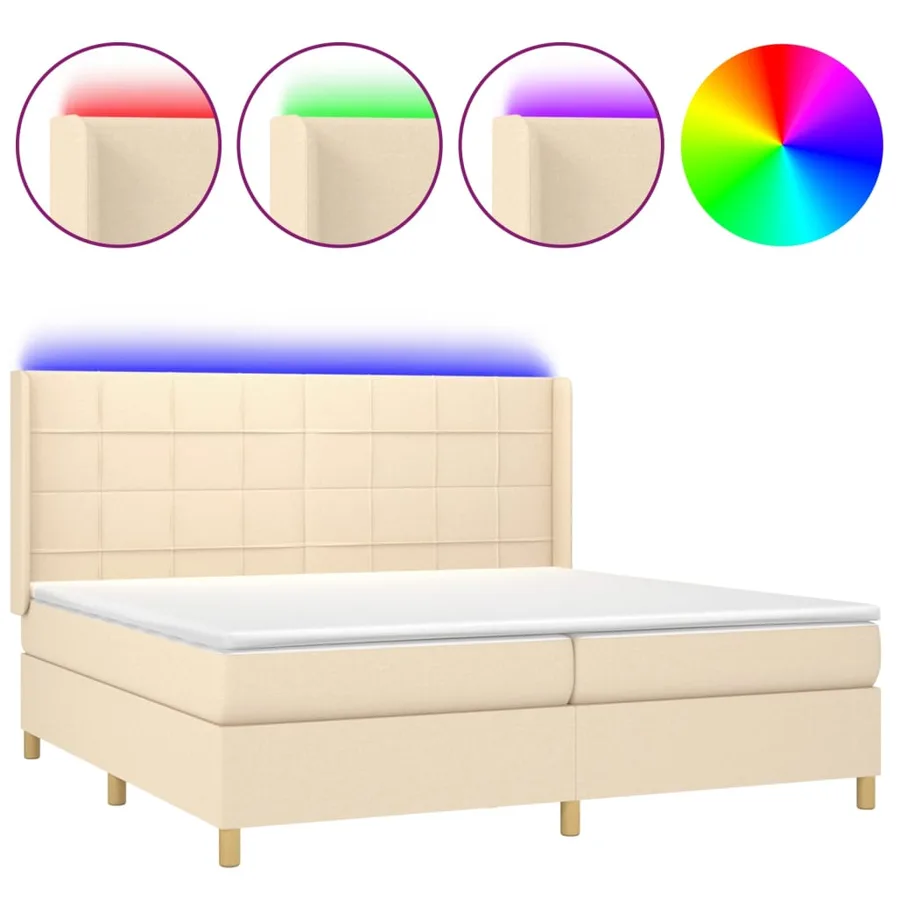 Sommier à lattes de lit matelas et LED Crème 200x200 cm Tissu - 2