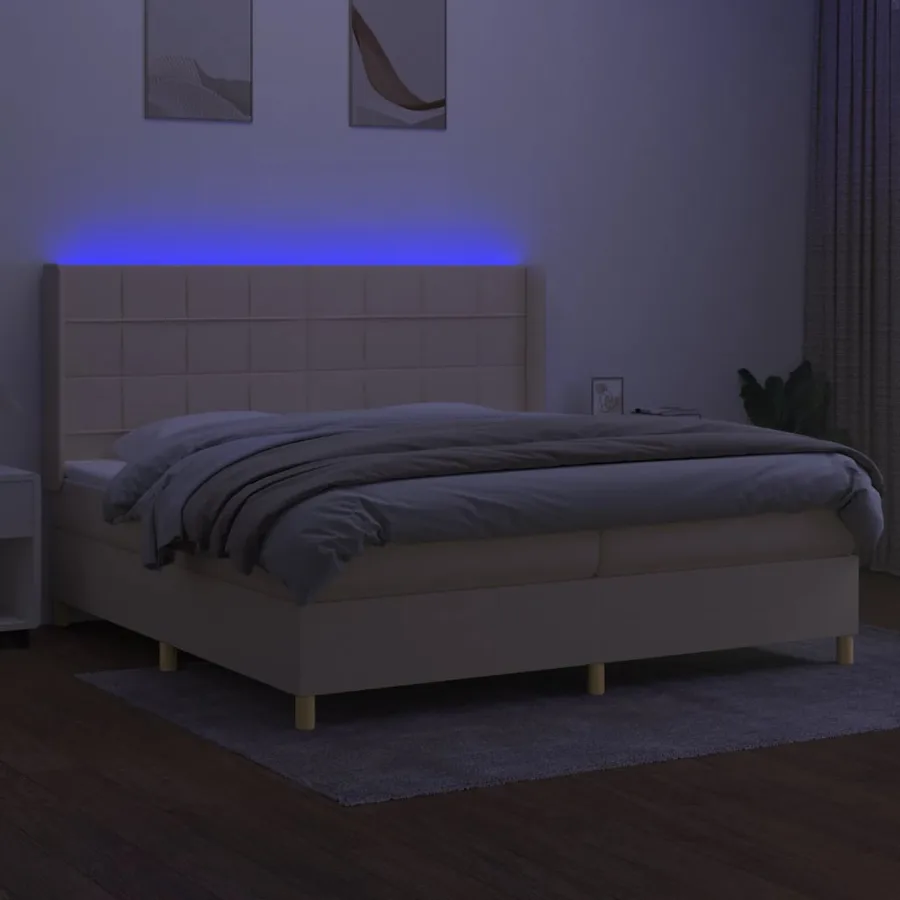 Sommier à lattes de lit matelas et LED Crème 200x200 cm Tissu - 3