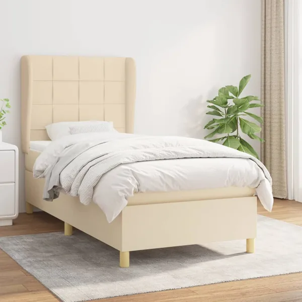 Sommier à lattes de lit avec matelas Crème 100x200 cm Tissu