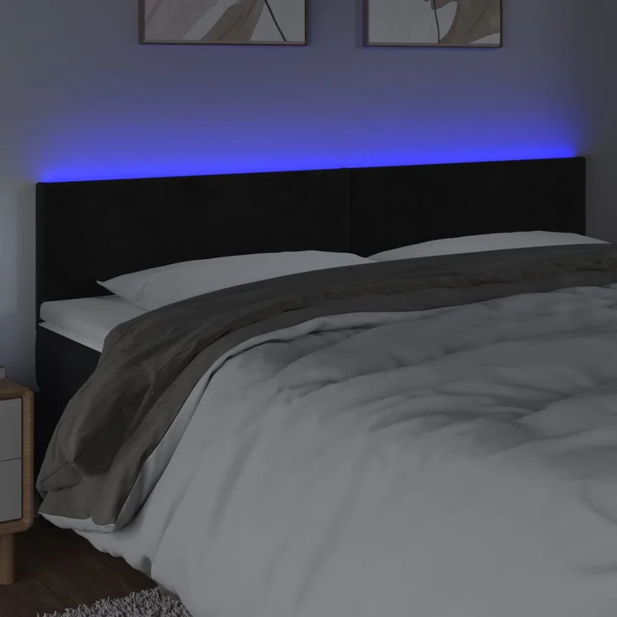 Tête de lit à LED Noir 200x5x78/88 cm Velours - 3