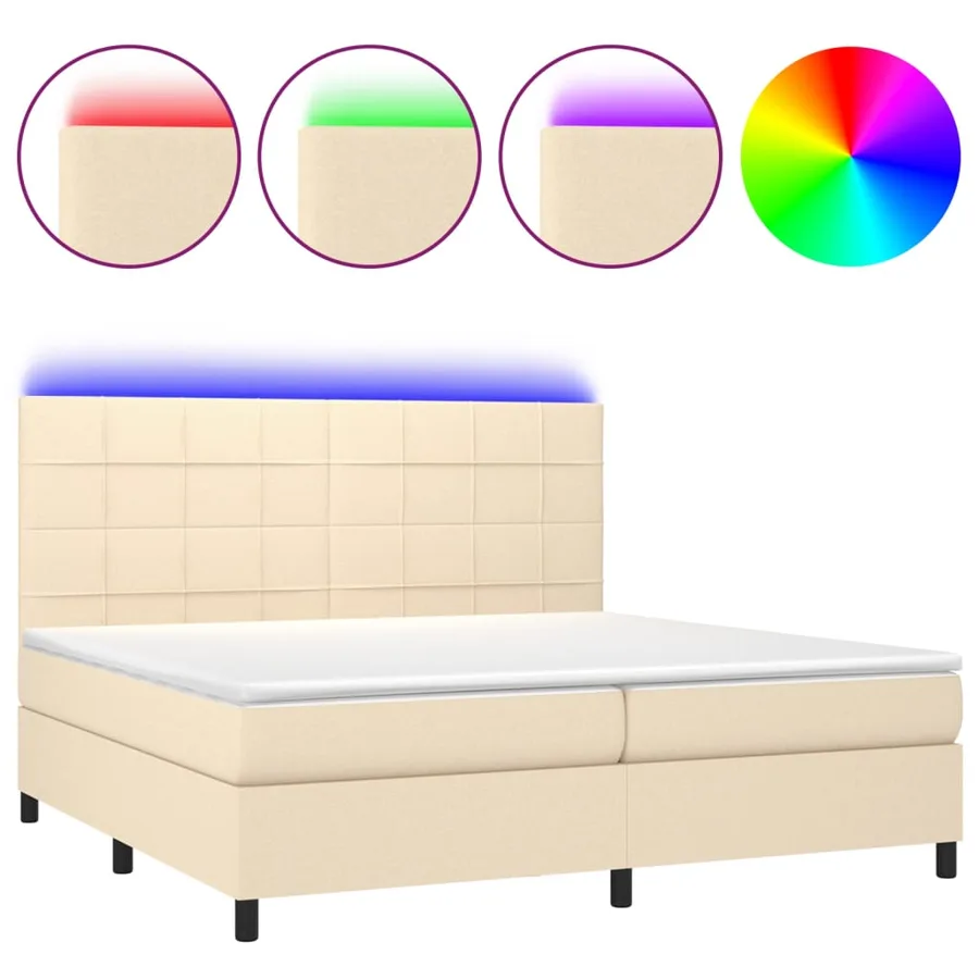 Sommier à lattes de lit et matelas et LED Crème 200x200cm Tissu - 2