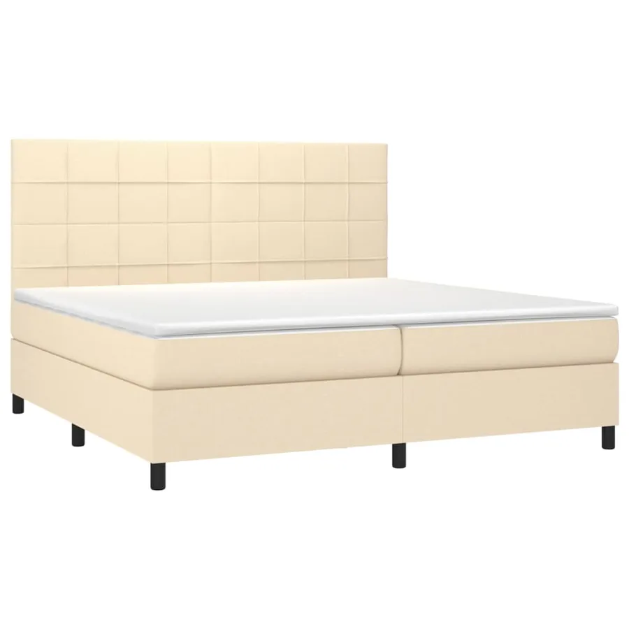 Sommier à lattes de lit et matelas et LED Crème 200x200cm Tissu - 3