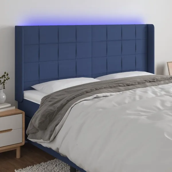Tête de lit à LED Bleu 163x16x118/128 cm Tissu