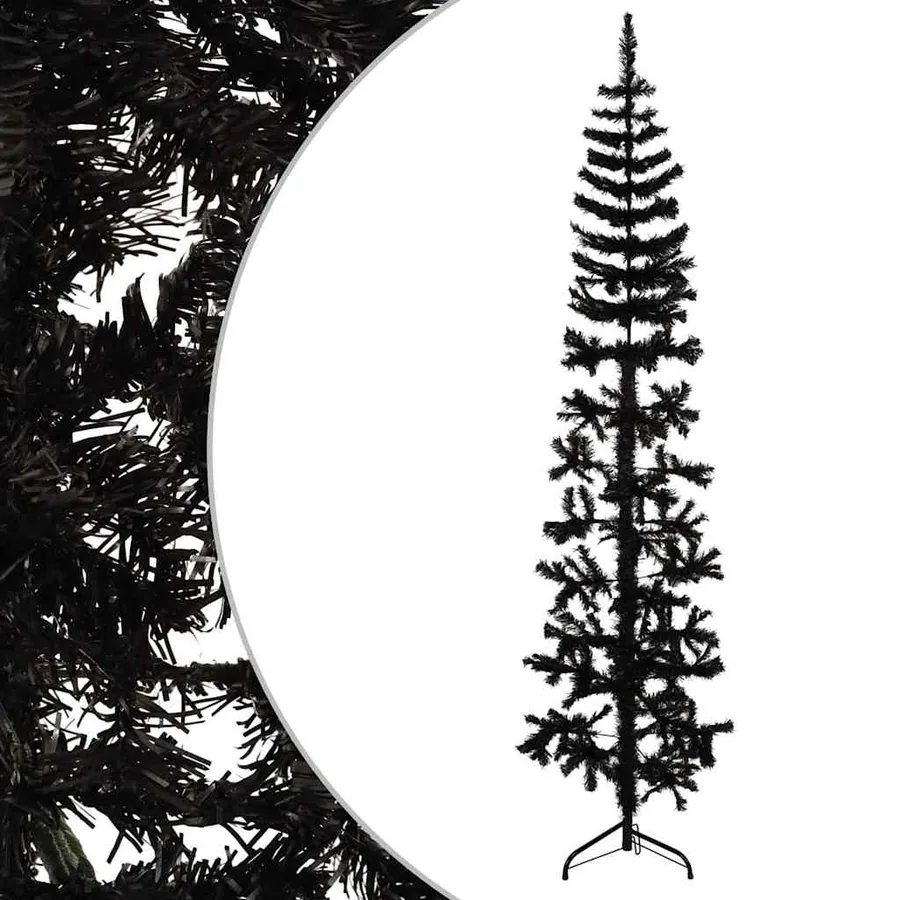 Demi sapin de Noël artificiel mince avec support Noir 240 cm - 3