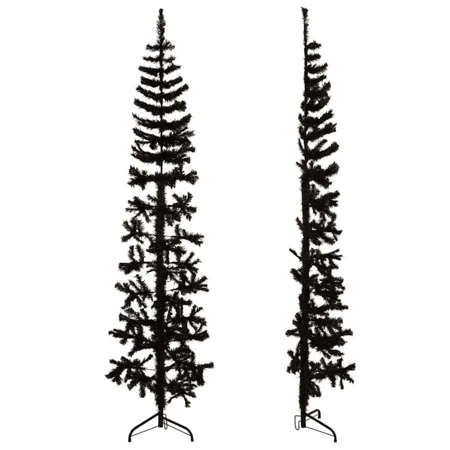 Demi sapin de Noël artificiel mince avec support Noir 240 cm - 4