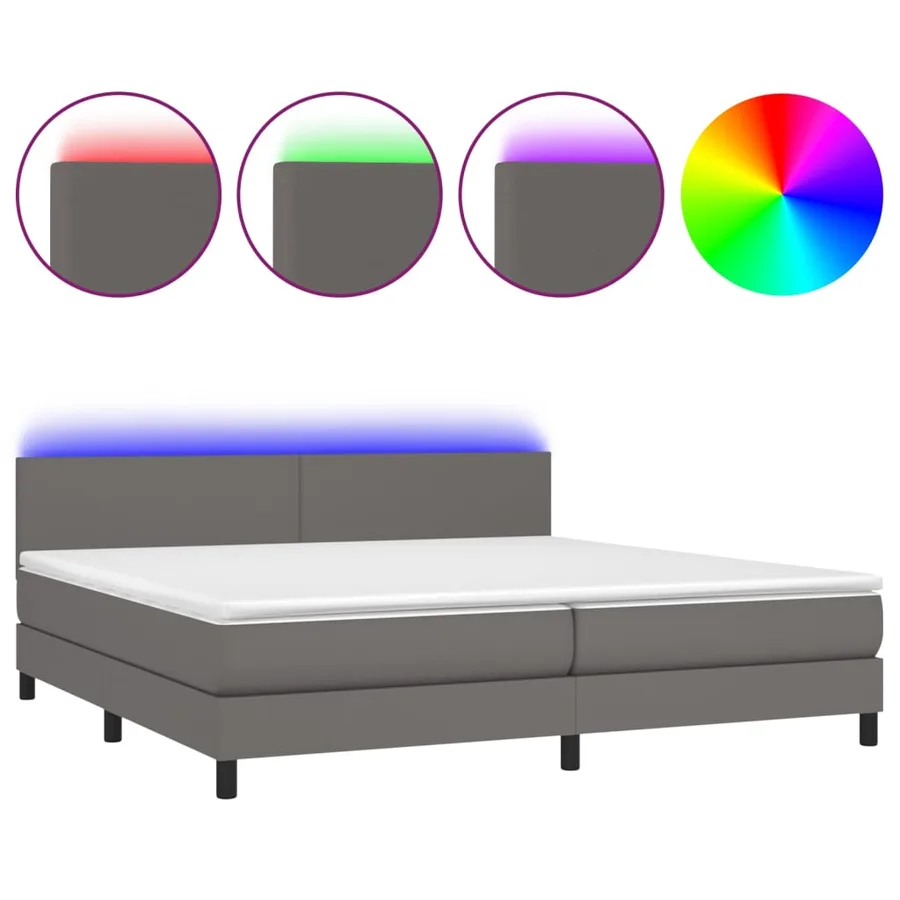 Sommier à lattes de lit avec matelas et LED Gris 200x200 cm - 2