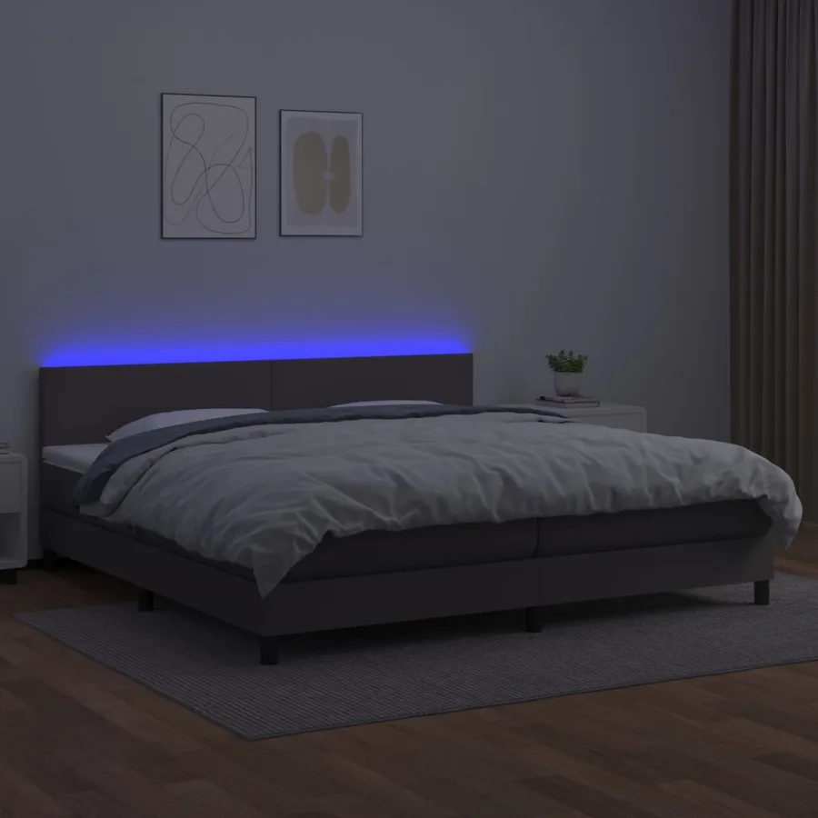 Sommier à lattes de lit avec matelas et LED Gris 200x200 cm - 4