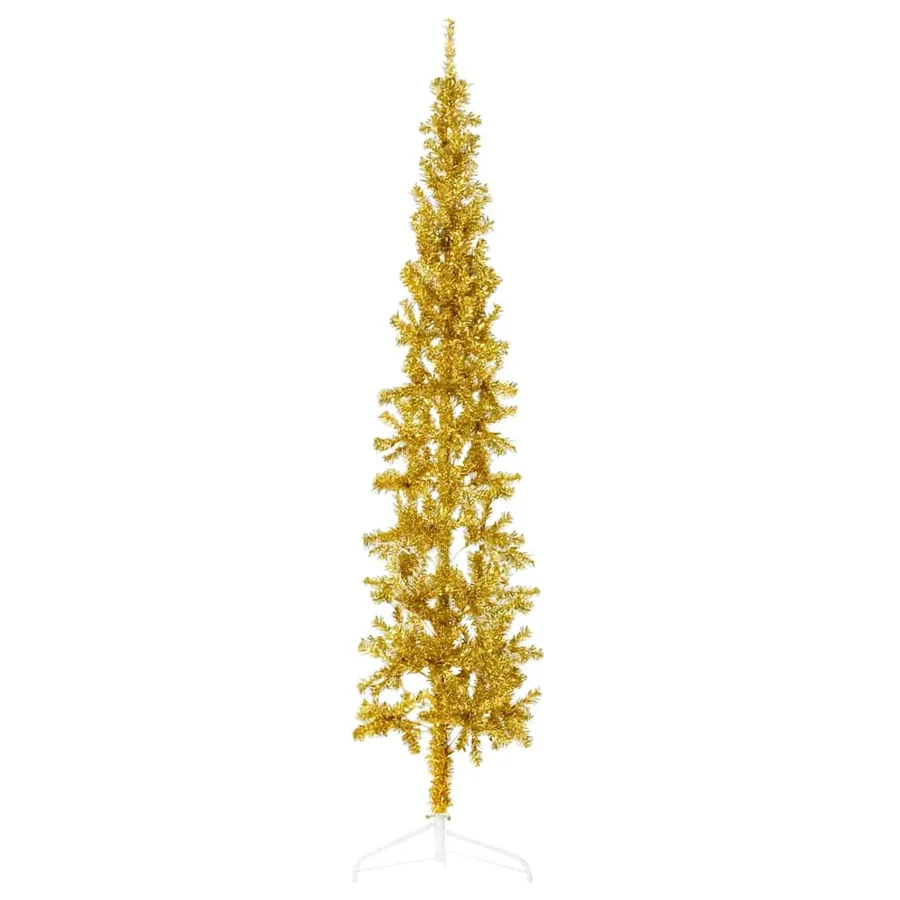 Demi sapin de Noël artificiel mince avec support Doré 210 cm