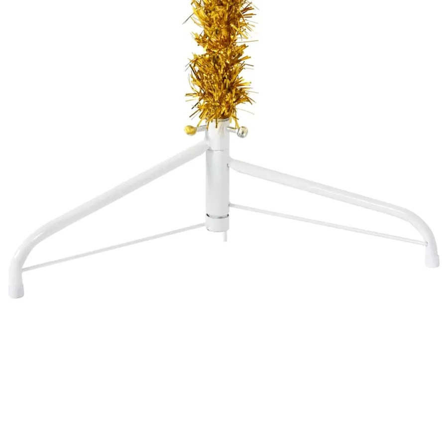 Demi sapin de Noël artificiel mince avec support Doré 210 cm - 5