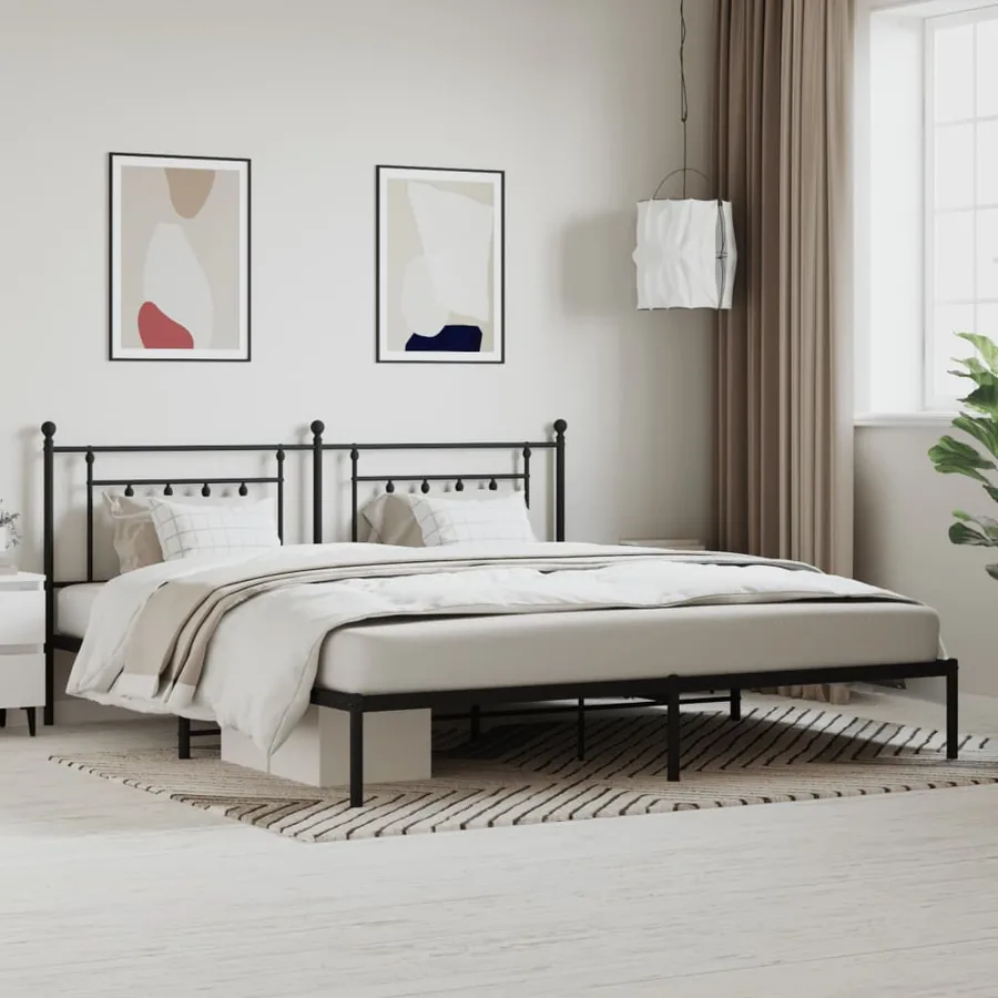 Cadre de lit métal sans matelas avec tête de lit noir 200x200cm