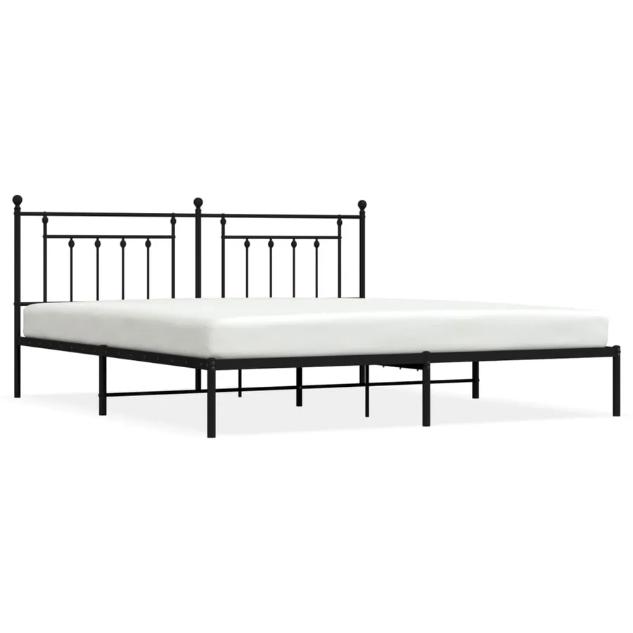 Cadre de lit métal sans matelas avec tête de lit noir 200x200cm - 2