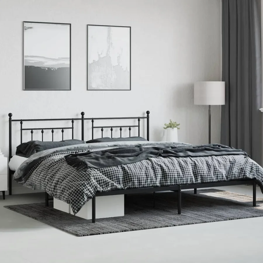 Cadre de lit métal sans matelas avec tête de lit noir 200x200cm - 4