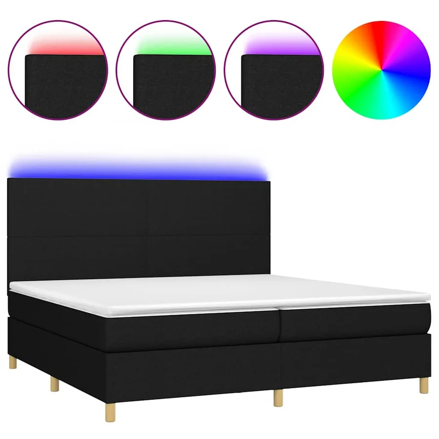 Sommier à lattes de lit et matelas et LED Noir 200x200 cm Tissu - 2